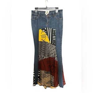 Women’s AZIZ Colorful Patchwork Maxi Jean Skirt Size Medium NWOT